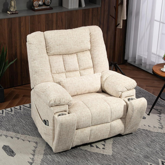 Power Lift Recliner Chair With Massage And Heat Cream White ShipItFurniture