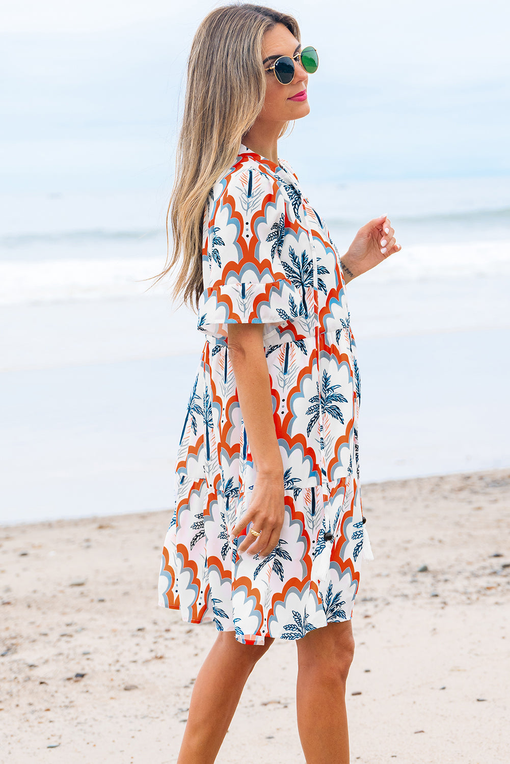 Genesis Palm Tree Printed Short Sleeve Dress
