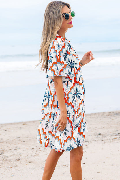 Genesis Palm Tree Printed Short Sleeve Dress