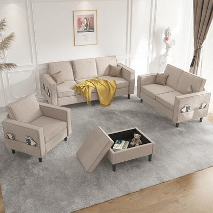 Beige Sectional Sofa Set With Movable Storage Ottoman ShipItFurniture