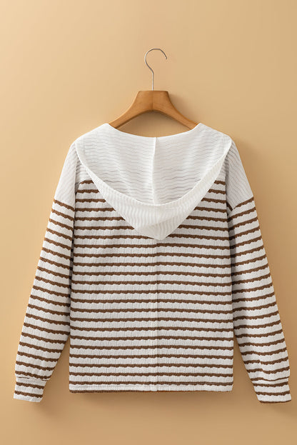 Ayla Stripe Textured Hooded Long Sleeve Top