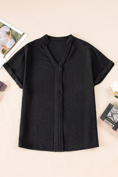 Lilla Notched Neck Batwing Sleeve Lightweight Blouse