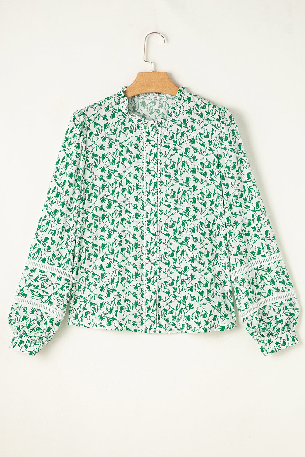 Melanie Lace Floral Puff Sleeve Top Threaded Pear