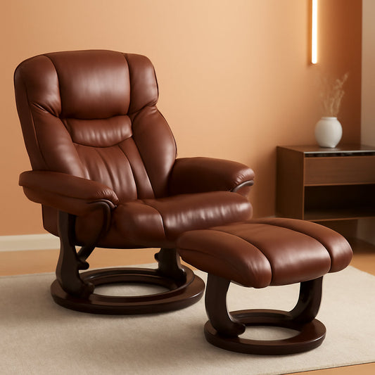 Allie Leathersoft Upholstered Recliner With Ottoman Brown ShipItFurniture