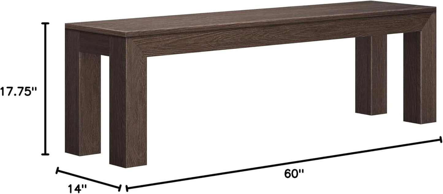 60 Inch Dining Bench for Dining Room, Bench for 72 Inch Table Kitchen Dining Seat, Wooden Outdoor Bench, Solid Wood Entryway Bench, Walnut Wirebrush