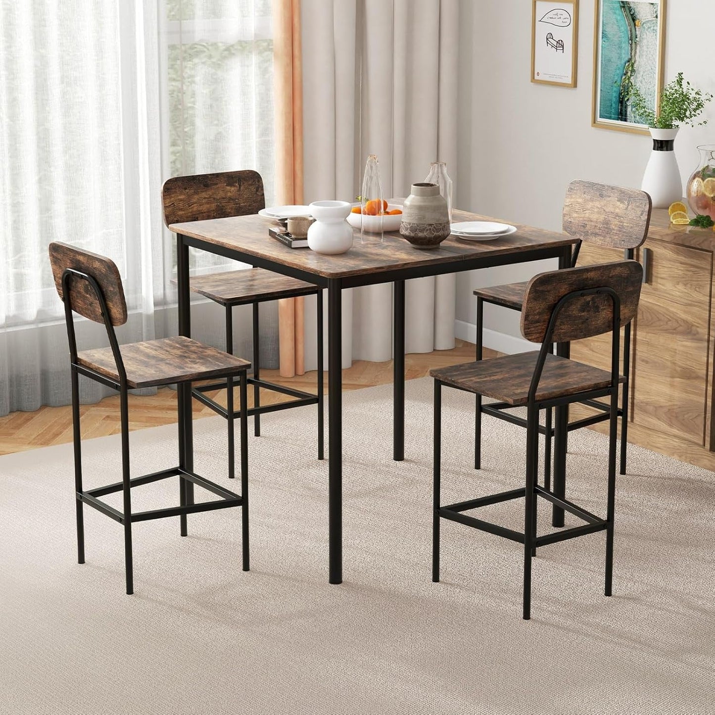 Counter Height Industrial Dining Table Set 36x36 Bar Stools ShipItFurniture