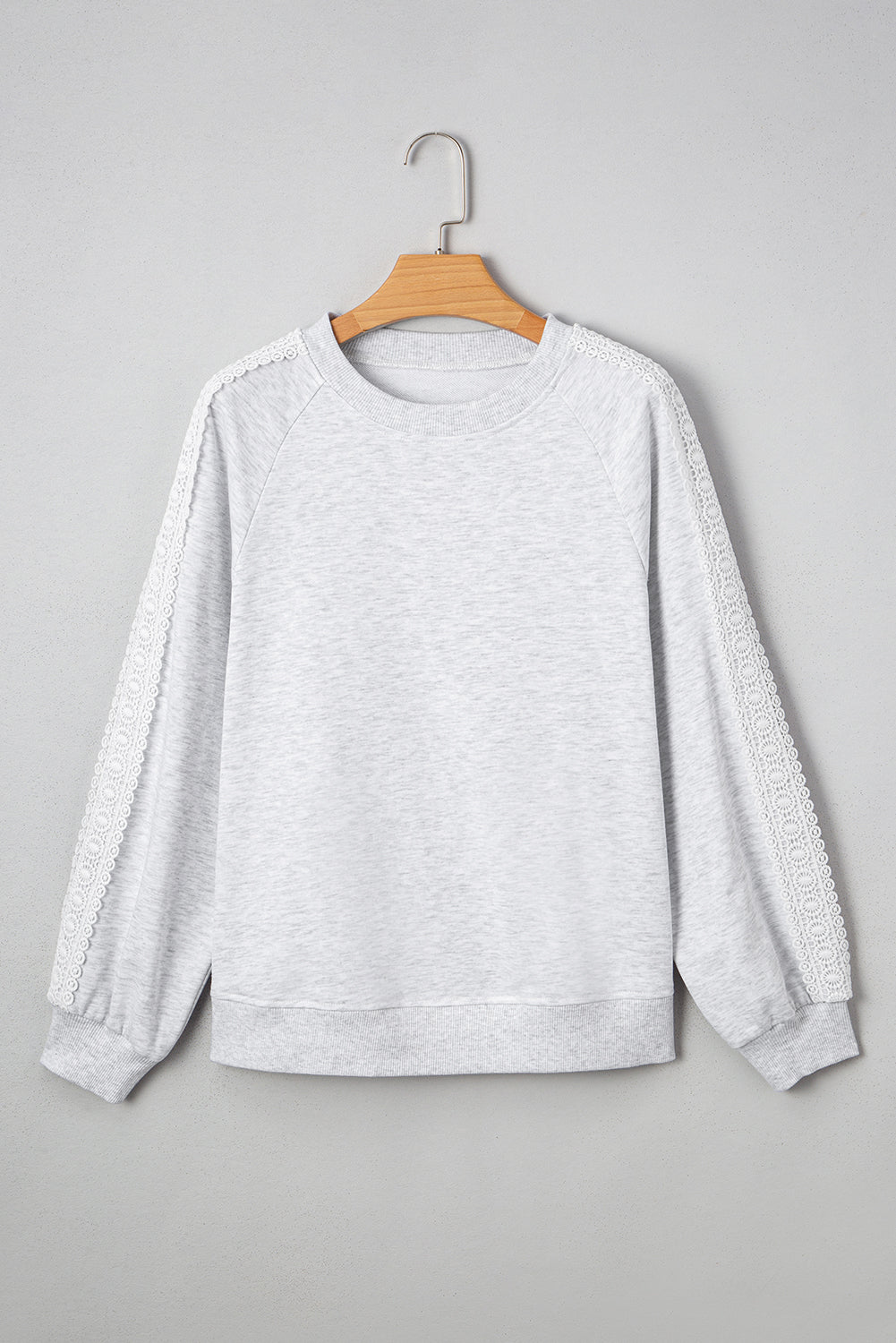 Peyton Lace Patchwork Raglan Sleeve Crew Neck Sweatshirt Threaded Pear