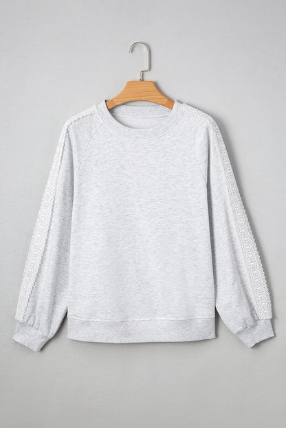Peyton Lace Patchwork Raglan Sleeve Crew Neck Sweatshirt