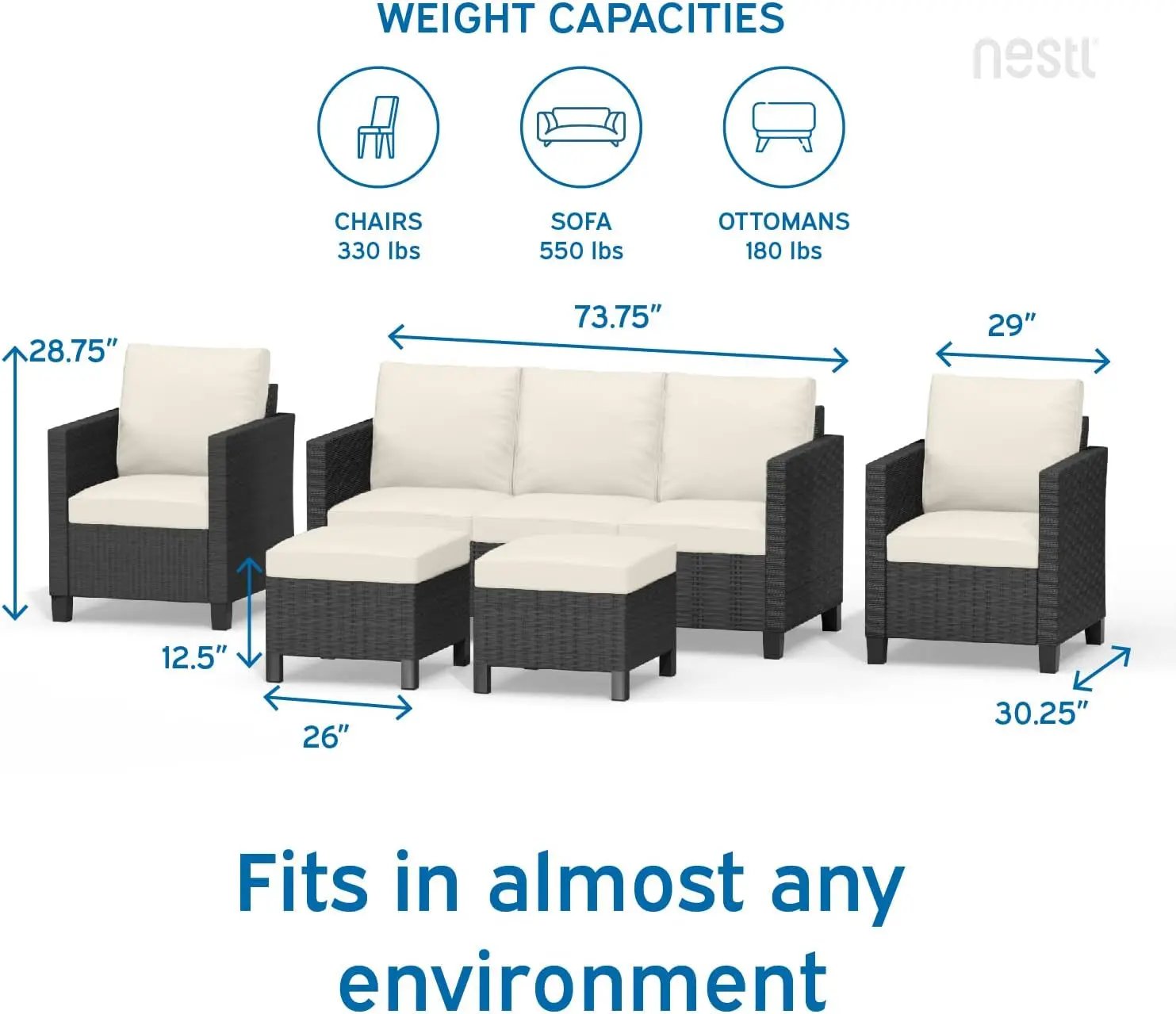 Patio Furniture Set - Outdoor Patio Furniture Sets, Patio Sectional Furniture Set, 5 Piece Patio Furniture Sets, Patio Conversation Sets, Black Wicker Patio Furniture with off White Cushions-1