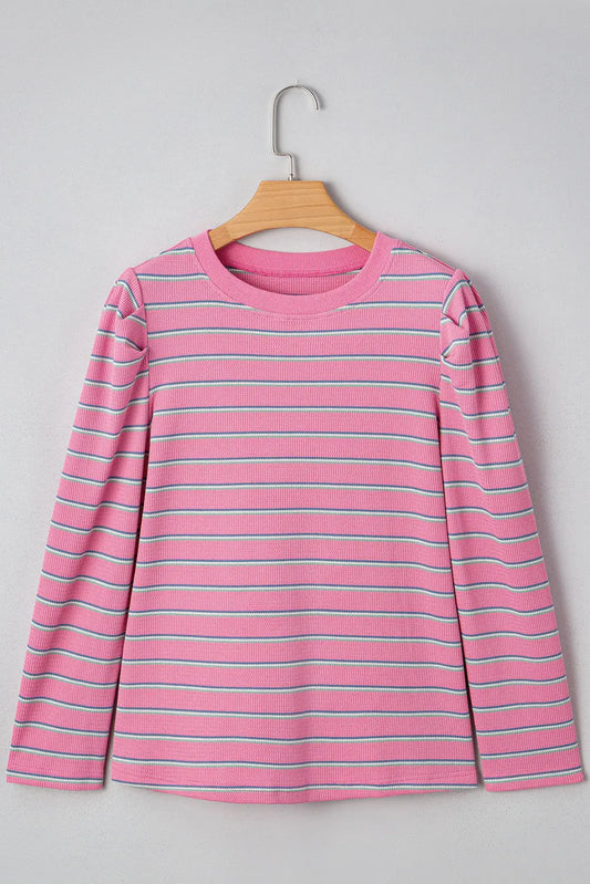 Giana Stripe Textured Knit Long Sleeve Top