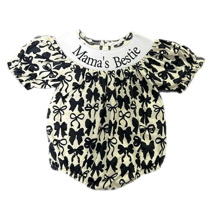 Smocked bows mamas bestie romper Leopardbaby Boutique