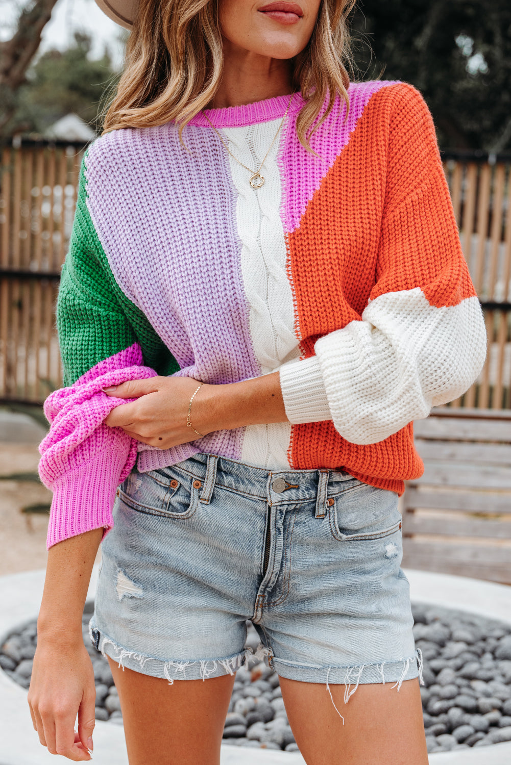 Hailey Textured Knit Drop Shoulder Loose Fit Sweater Threaded Pear