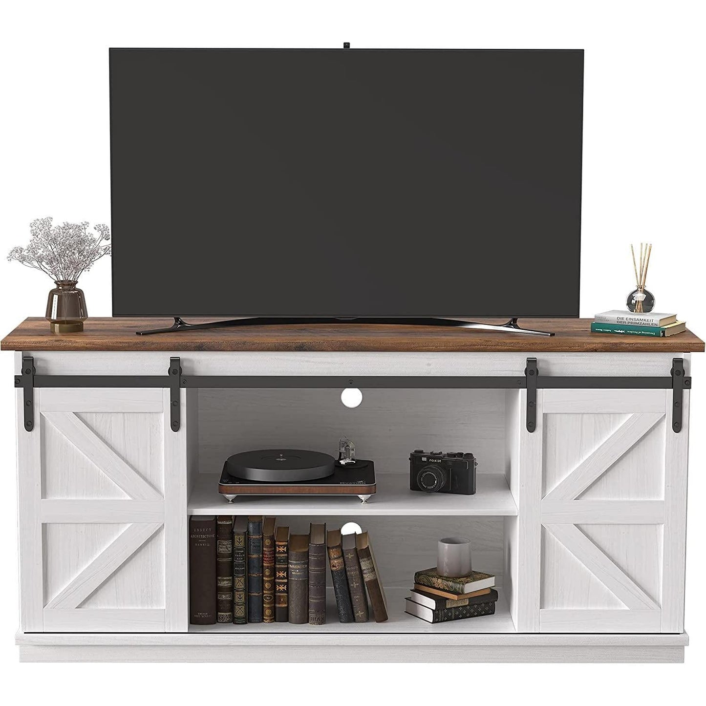 65 Inch Farmhouse TV Stand With Sliding Barn Doors