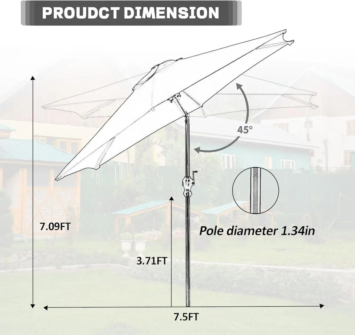 7.5ft Aluminum Patio Umbrella: Tilt Crank for Outdoor - Get it from Bo