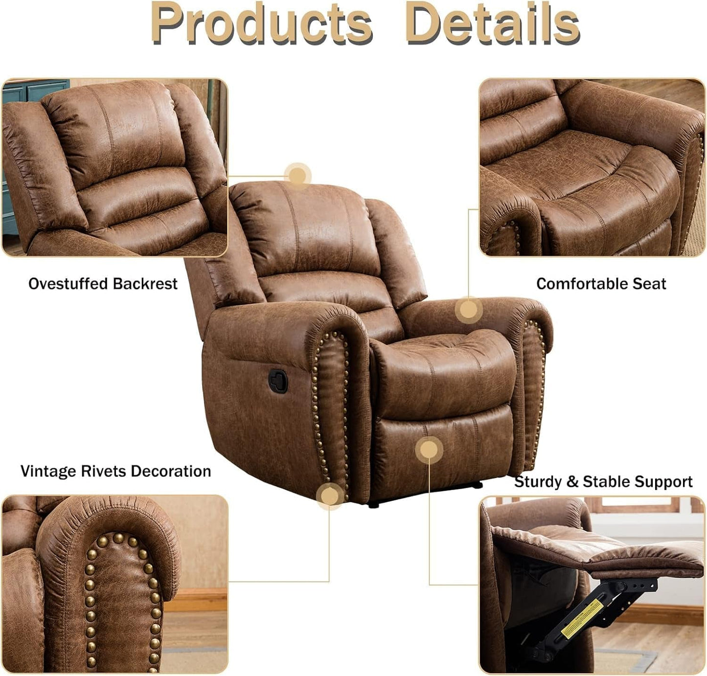 Leather Recliner Chairs Set 2 Nut Brown Manual Recliners ShipItFurniture