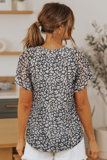 Ellie Flutter Sleeve V Neck Floral Blouse