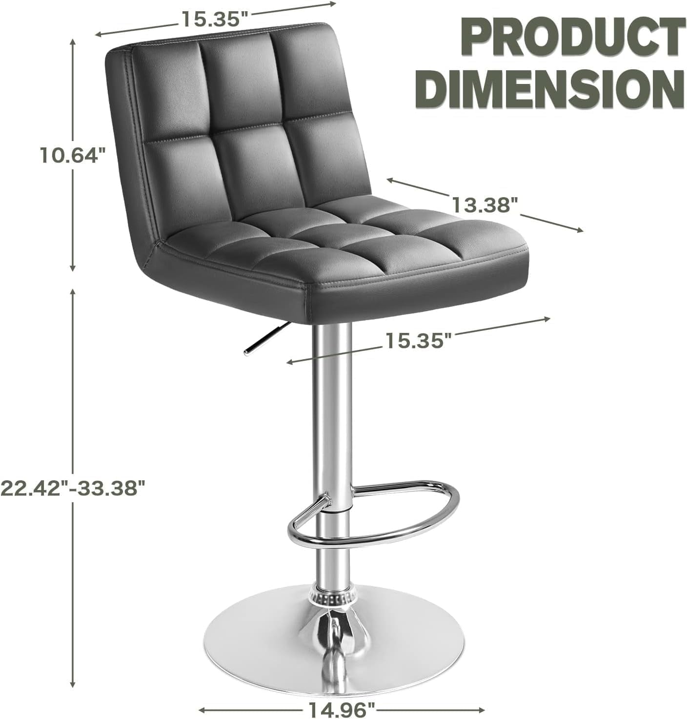 Bar Stools Modern Pu Leather Swivel Adjustable Hydraulic Bar Stool Square Counter Height Stool Set of 2 (Gray) ShipItFurniture