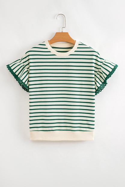 Naya Scallop Lace Trim Ruffle Short Sleeves Top