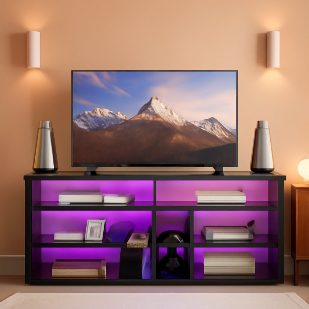 LED Tall TV Stand For 55-65 TV With Adjustable Shelves