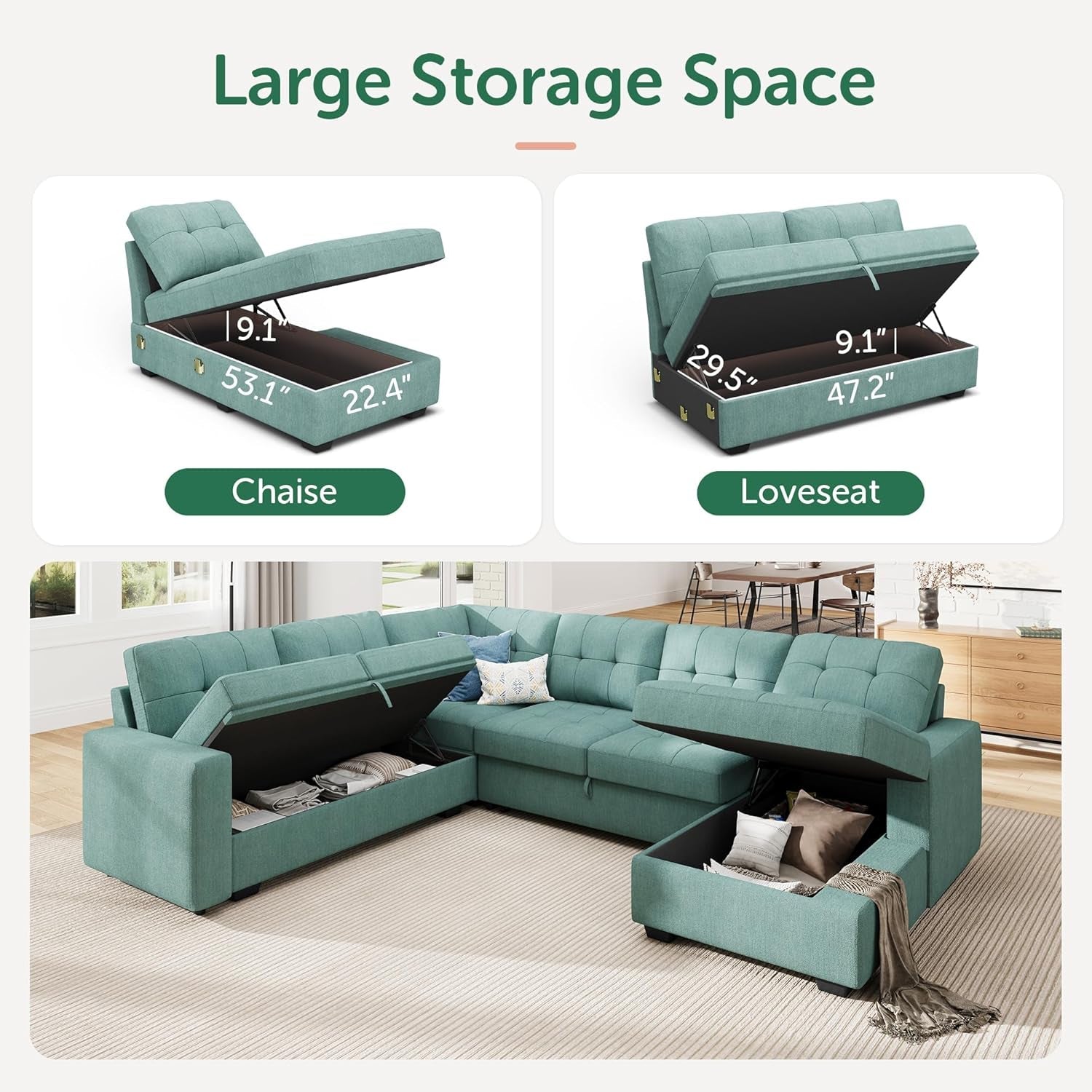 Sectional Sleeper Sofa Bed With Integrated Storage ShipItFurniture