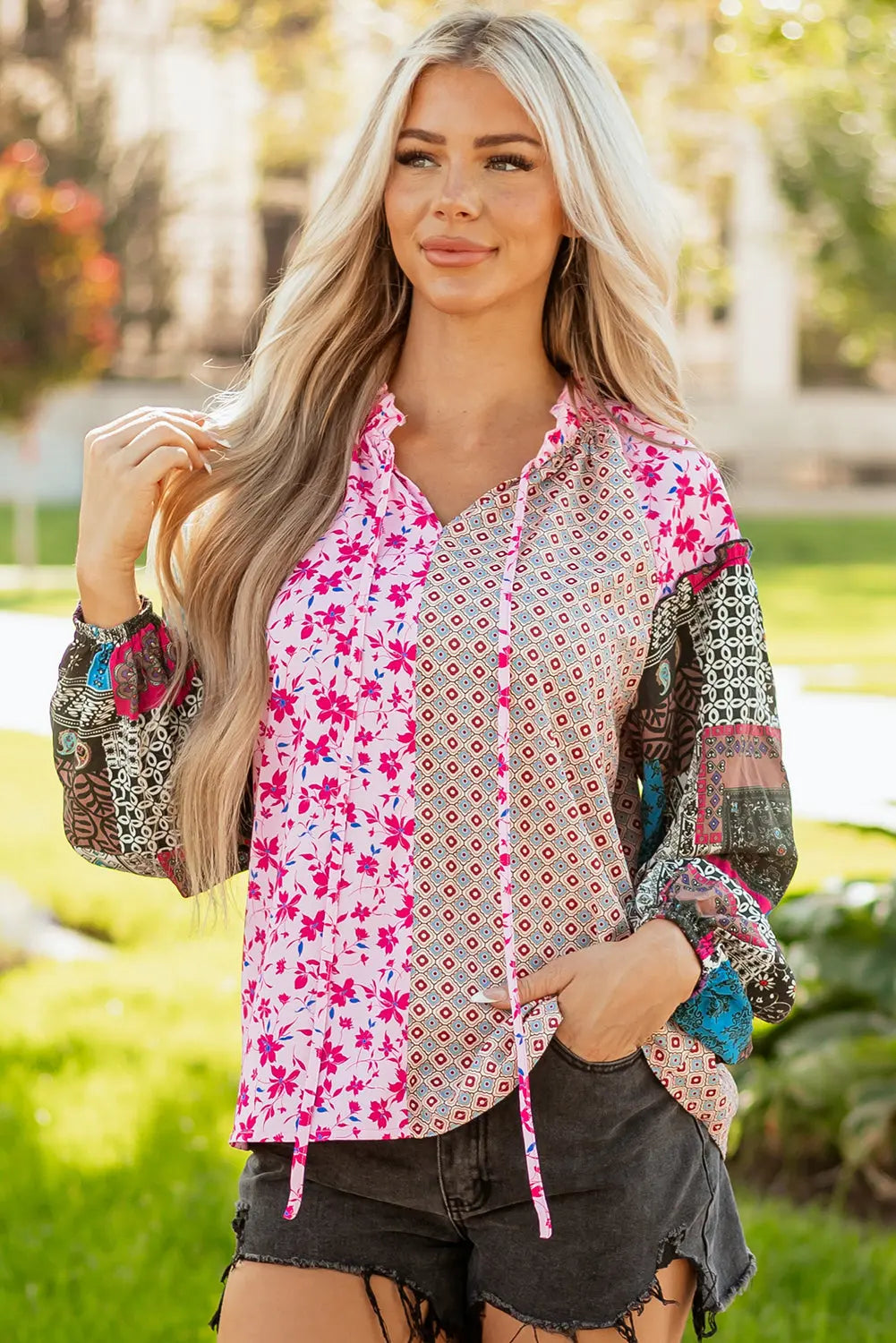 Solirina Shoulder Bubble Sleeve Blouse