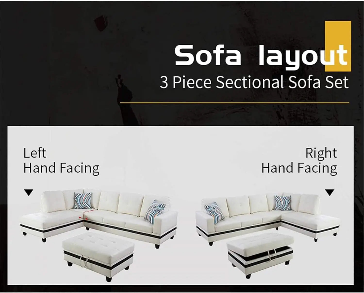 Sectional Sofa Faux Leather White L Shaped Couch Set ShipItFurniture