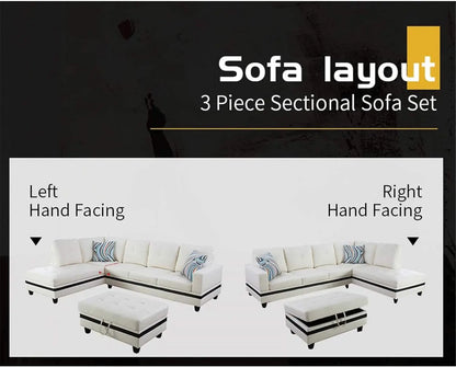 Sectional Sofa Faux Leather White L Shaped Couch Set ShipItFurniture