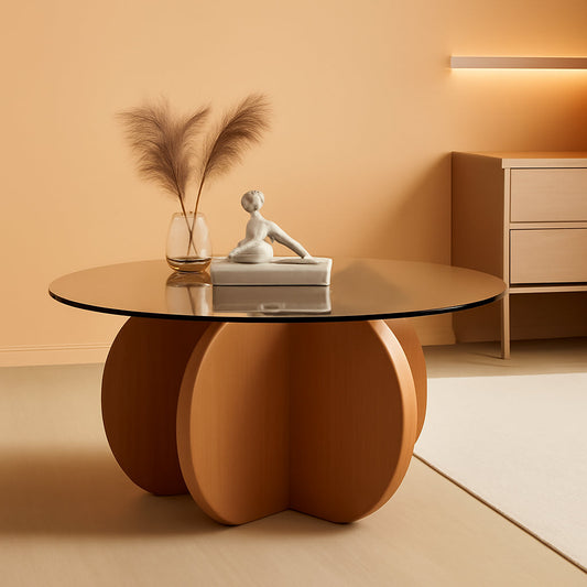 Contemporary Circular Glass Coffee Table Wooden Legs ShipItFurniture