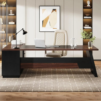 78 Inch L Shaped Executive Desk Walnut Black For Home Office - Get it from Bo