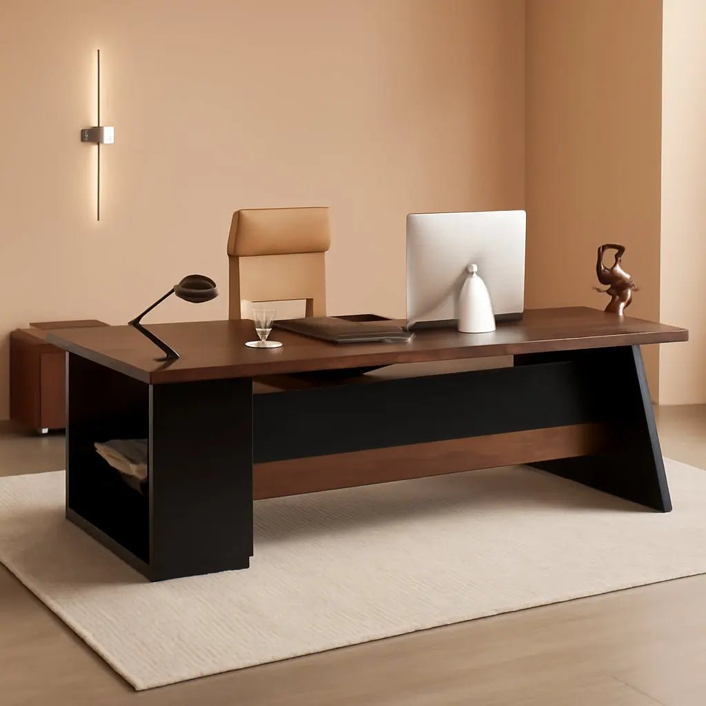 78 Inch L Shaped Executive Desk Walnut Black For Home Office - Get it from Bo