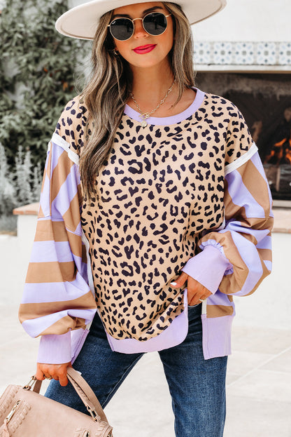 Olivia Stripe Leopard Casual Sweatshirt