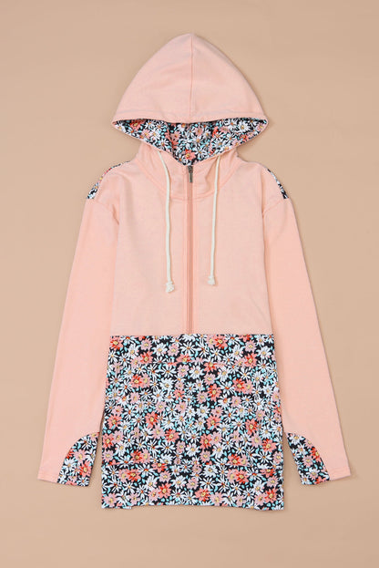 Gemma Floral Half Zip Kangaroo Pocket Hoodie