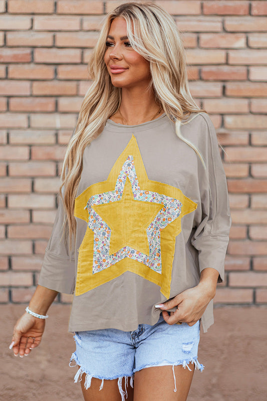 Naomi Floral Starbust Exposed Seam Mineral Wash Top Threaded Pear