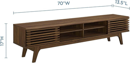 70 Inch Mid Century Modern Walnut TV Stand Console