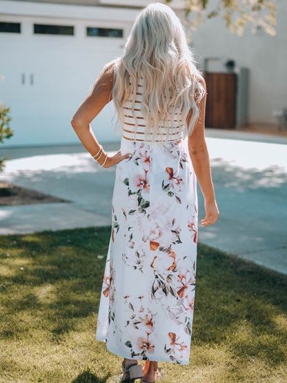 Zora Striped Floral Sleeveless Maxi Dress with Pocket