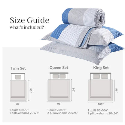 Kasentex Lightweight Reversible Stripe Quilt Set Bedding- Sky Blue and Ivory White, Room Decor, Graduation Gifts, Father's Day Gift Kasentex