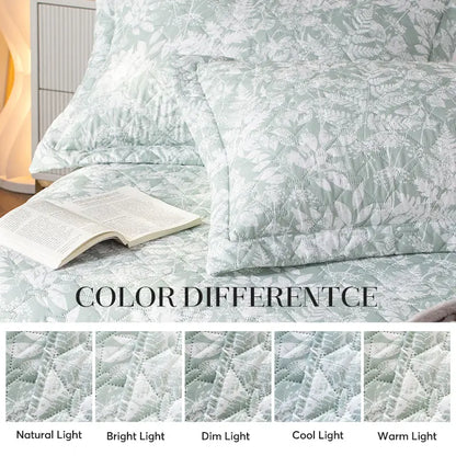 Kasentex Lightweight Botanical Green Floral Quilt Set - Light All Season Bedding, Room Decor, Graduation Gifts Kasentex