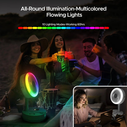Neofeel Portable Oscillating Standing Fan, 40000mAh Rechargeable Battery Operated Fan with Remote/Timer, RGB Lighting Fan, Pedestal Floor Fan for Bedroom Party Camping (White, 40000mAh) - Get it from Bo