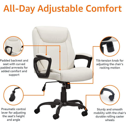 Cream Padded Office Chair Armrests Height Adjustable