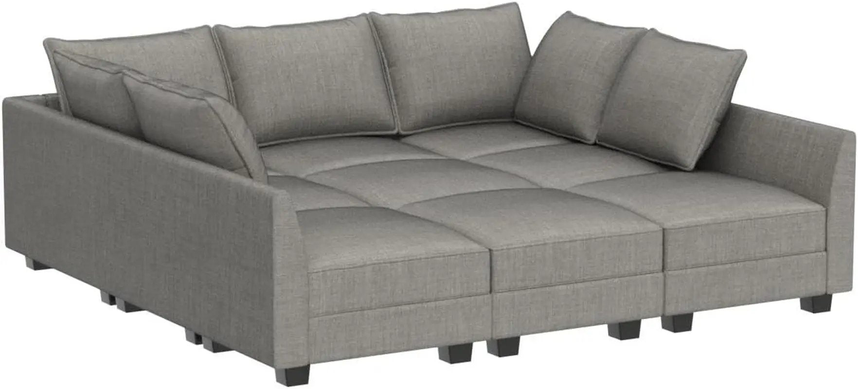 Modular Sectional Sofa with Storage, Sleeper Sectional Sofa Modular Sectional Couch for Living Room, Grey-3