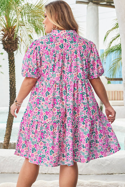 Mariana Plus Size Floral Puff Sleeve A-line Dress