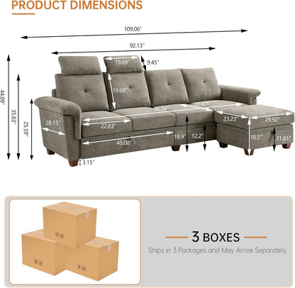Convertible Sectional Sofa With Storage Beige Microfiber ShipItFurniture