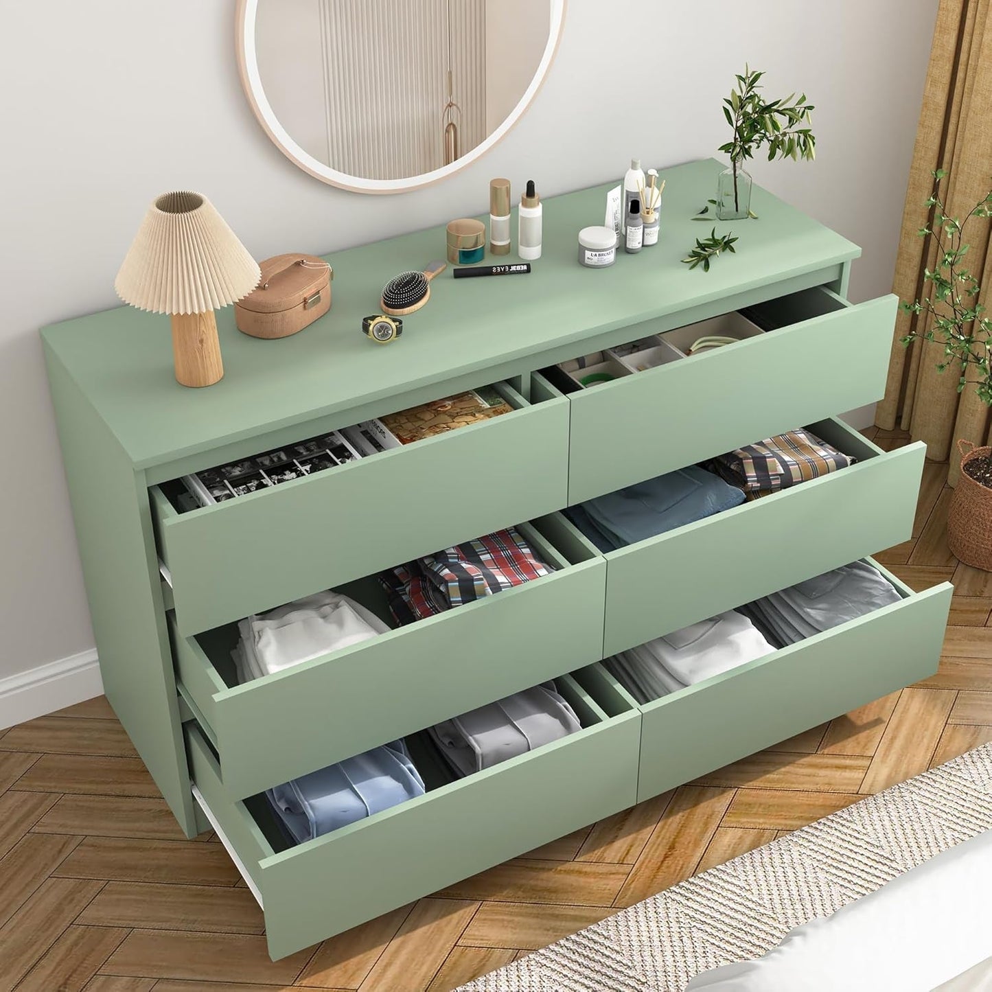 Dresser for Bedroom,Modern 6 Drawer Dresser with Deep Drawer,Storage Chest of Drawer,Wood Bedroom Dresser with Handle Free Design,Tv Stand Dresser for Living Room ShipItFurniture