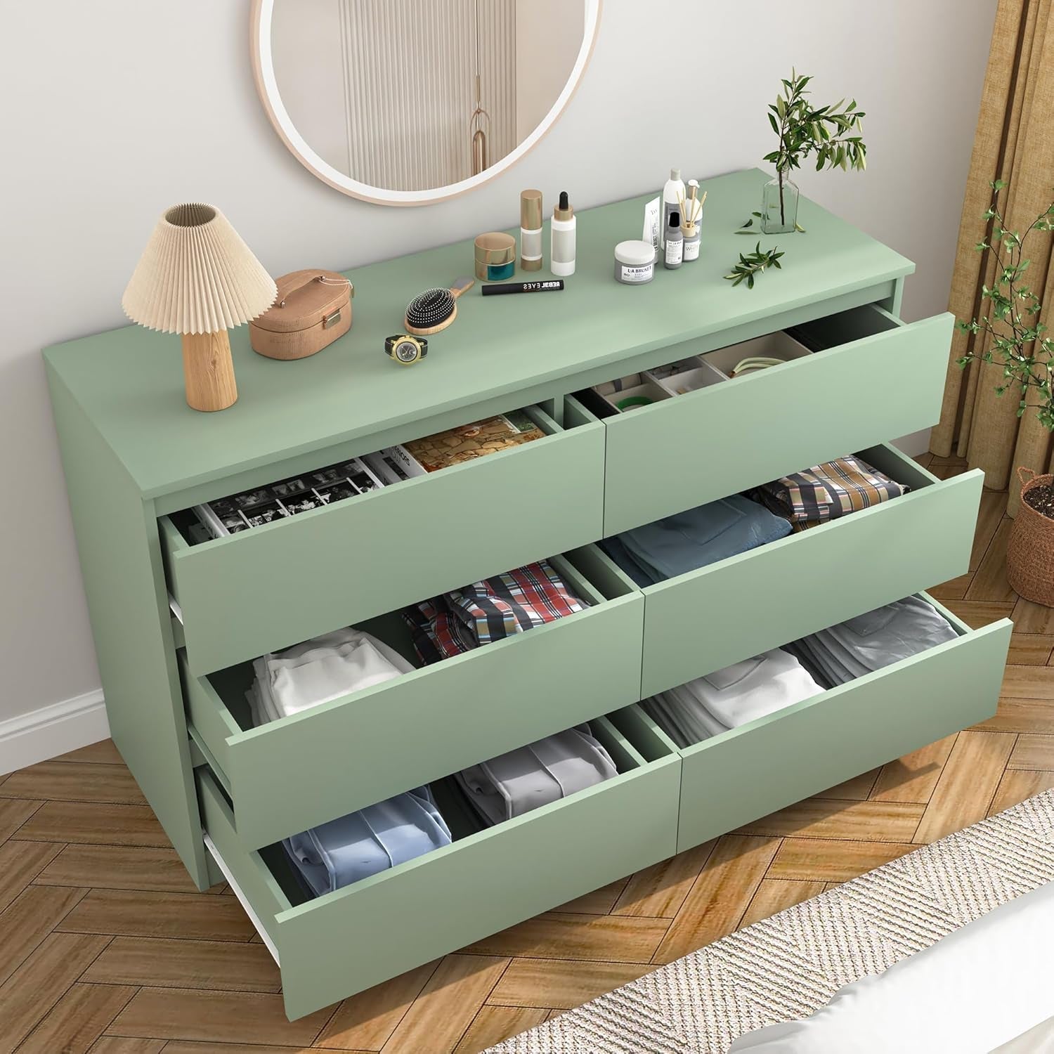 Dresser for Bedroom,Modern 6 Drawer Dresser with Deep Drawer,Storage Chest of Drawer,Wood Bedroom Dresser with Handle Free Design,Tv Stand Dresser for Living Room ShipItFurniture