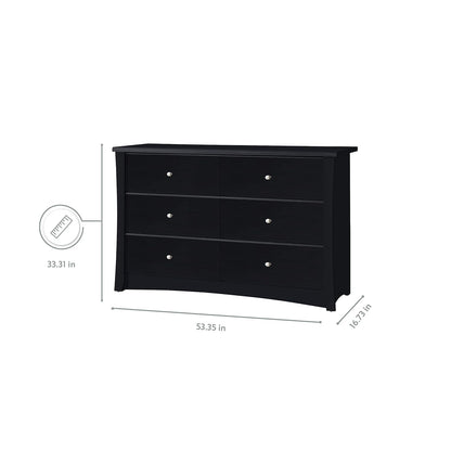 Crescent 6 Drawer Double Dresser (Black) – GREENGUARD Gold Certified, Dresser for Nursery, 6 Drawer Dresser, Kids Dresser, Nursery Dresser Drawer Organizer, Chest of Drawers ShipItFurniture