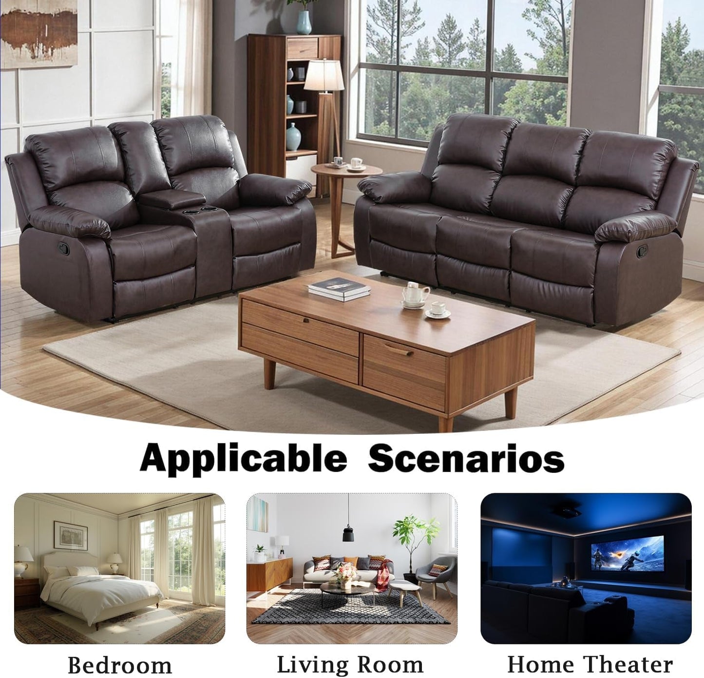 Brown Recliner Sofa With Pull Down Table Two Piece Set ShipItFurniture