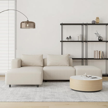 Soft Corduroy Sectional Sofa Set L Shaped Cream Modular ShipItFurniture