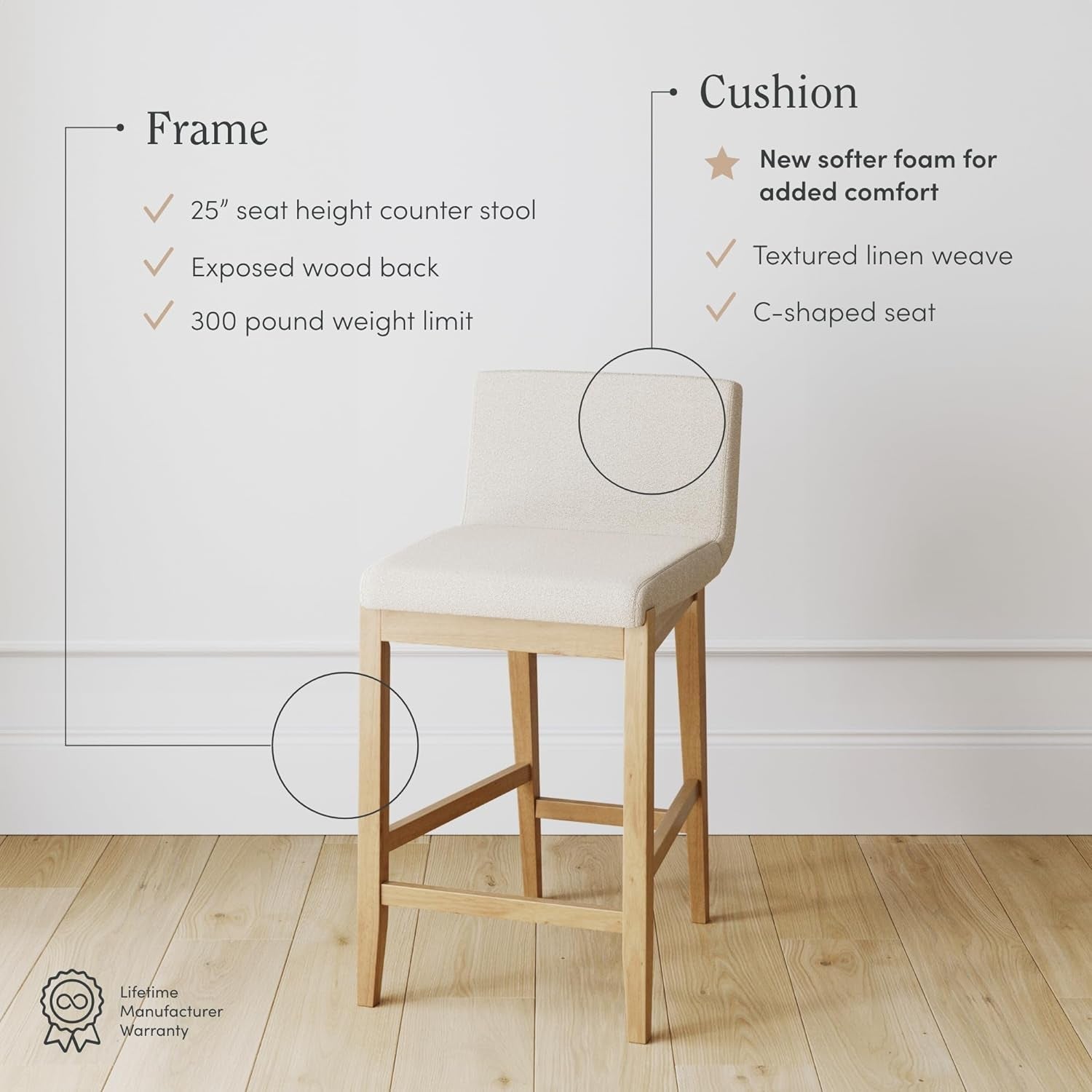 Gracie Modern Counter Height Bar Stool Cream Boucle ShipItFurniture