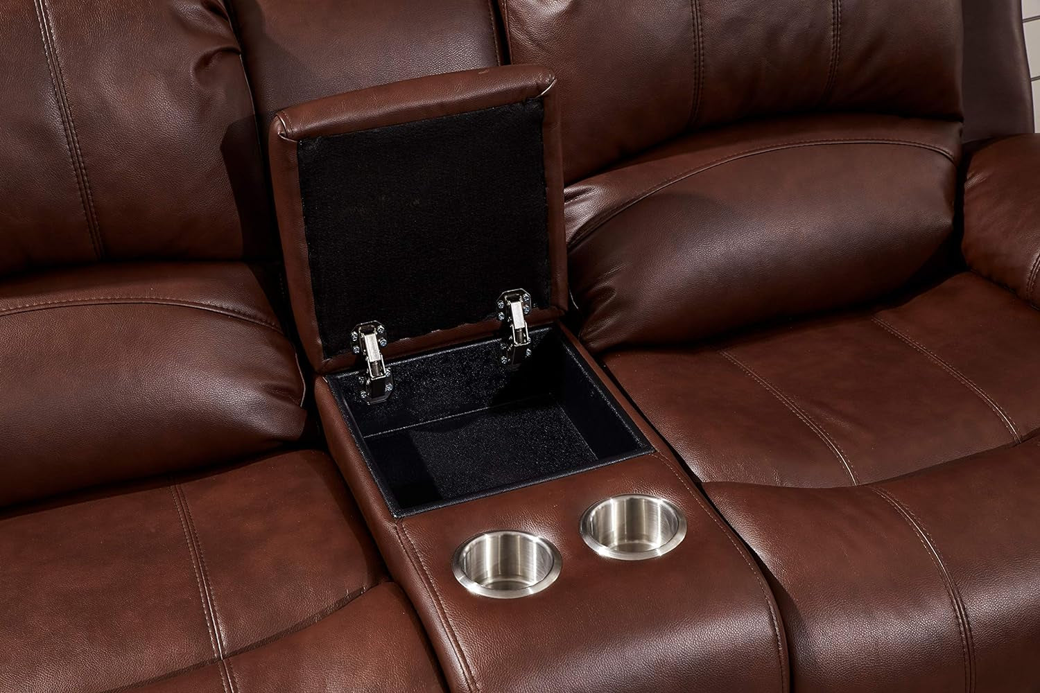 Power Reclining Bonded Leather Loveseat Brown With USB ShipItFurniture