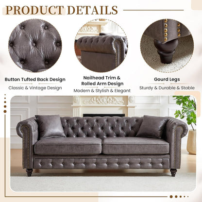 Two Piece Living Room Sofa Set Button Tufted Couch And Loveseat In Grey With Nailhead Trim ShipItFurniture
